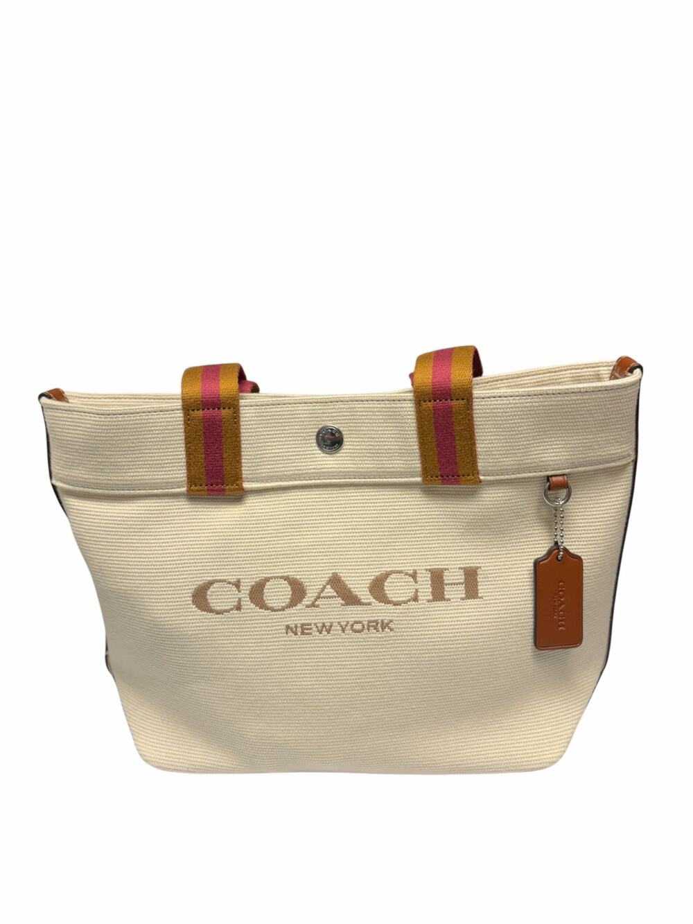 Coach City Tote Canvas Logo Bag Cream Pink Stripe Handles CK168